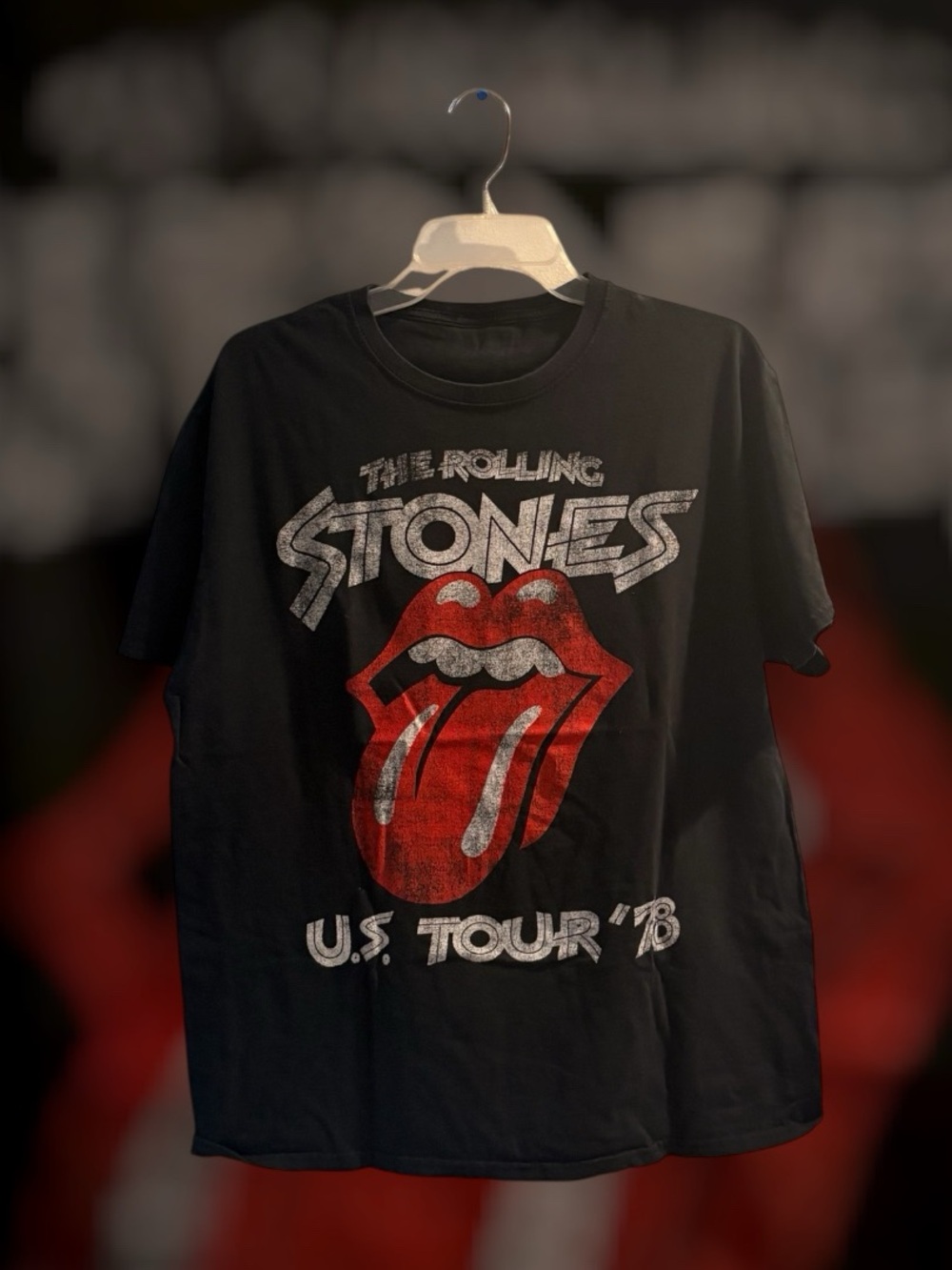 the Rolling Stones Black Tee with Red Tongue Graphic